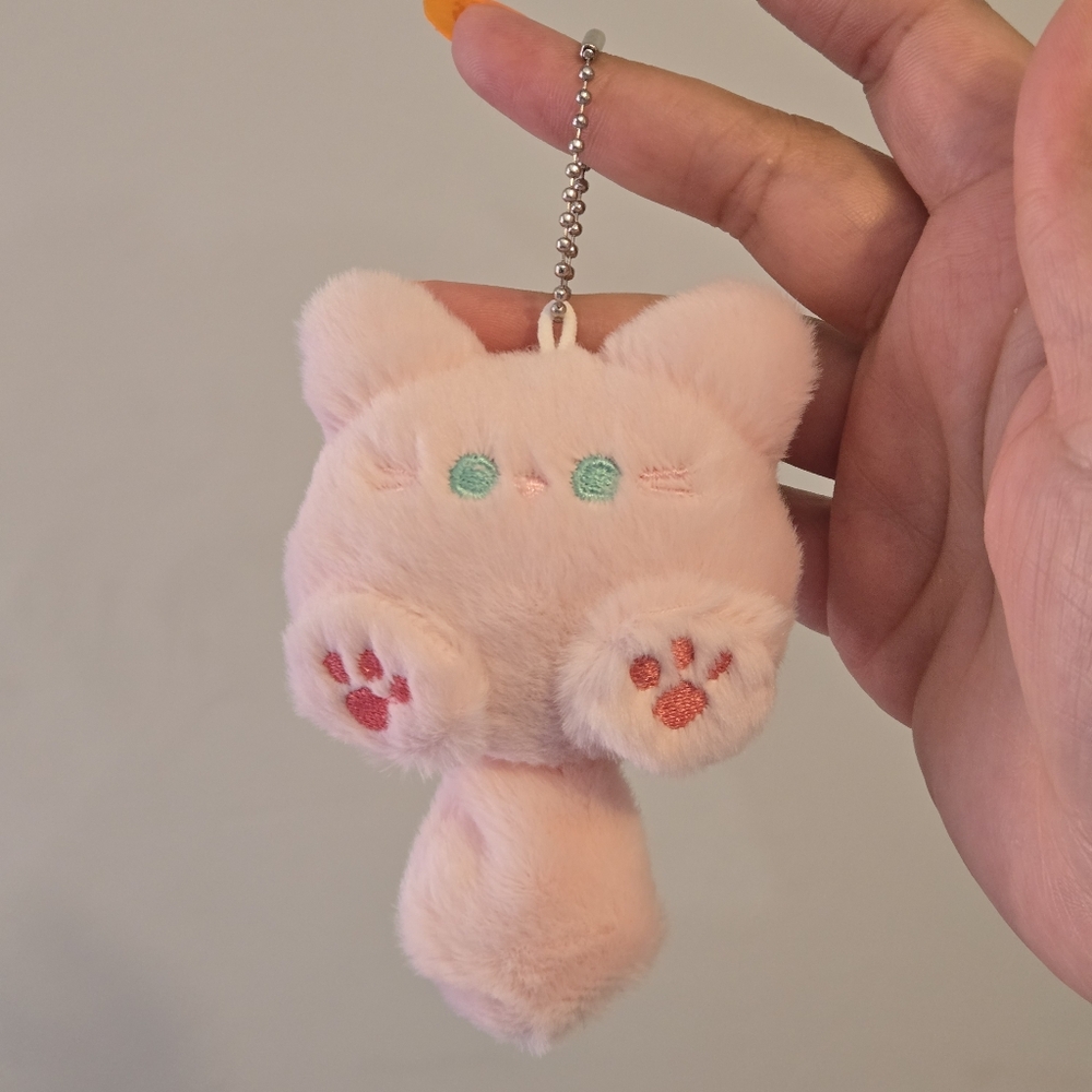 Cute Pink Long Tail Cat Plush Charm